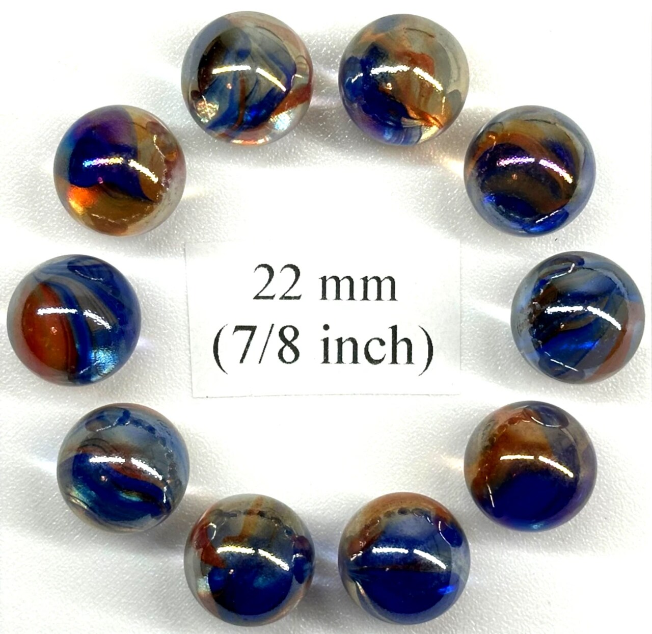 FUNFAIR Red/Blue Cats Eye Iridescent Glass Marbles 22mm (7/8 inch) SHOOTER (Lot of 10)
